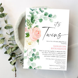 Tvillingflickor kör förbi baby shower rosa grönska inbjudningar