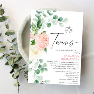 Tvillingflickor kör förbi baby shower rosa grönska inbjudningar