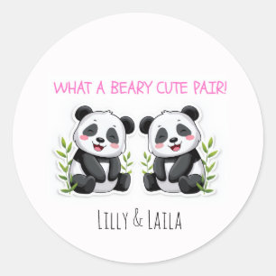 Tvillingflickor, Panda, Anpassade Tvillingar Baby Runt Klistermärke