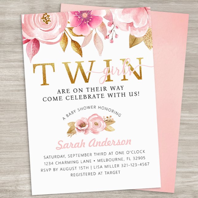 Tvillingflickor  Rosa Babykläder Inbjudan (Twin Girls Baby Shower Invite)
