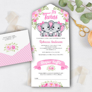 Tvillingflickor Rosa Blommig Elefant Bebis Kalas