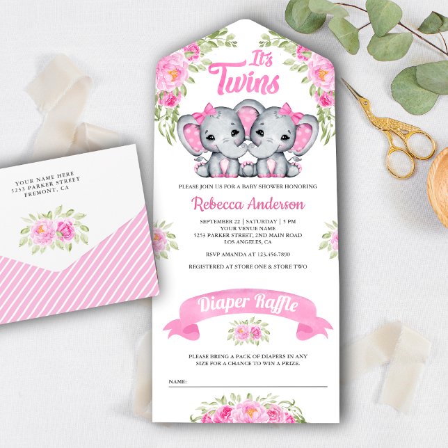Tvillingflickor Rosa Blommig Elefant Bebis Kalas (Skapare uppladdad)