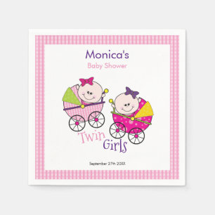 Tvillingflickor Rosa Gingham Baby Shower Servett