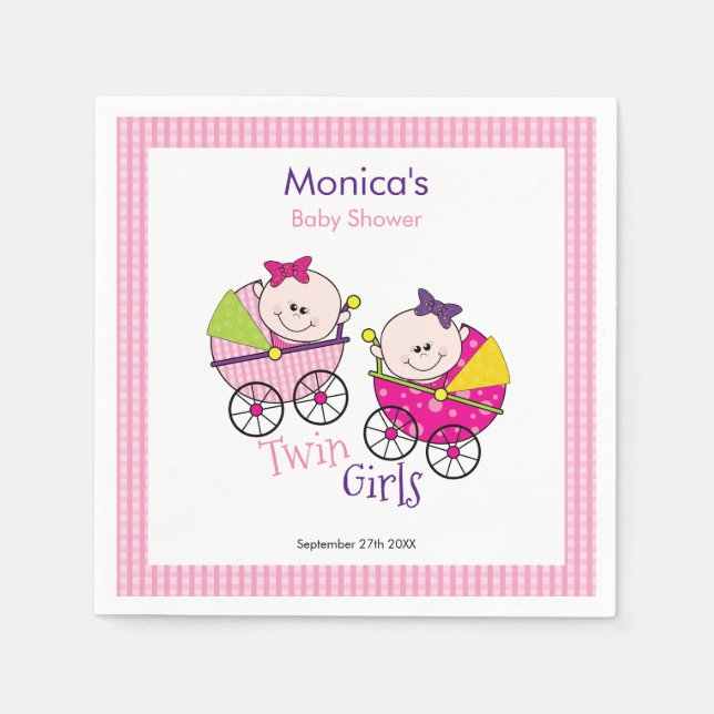 Tvillingflickor Rosa Gingham Baby Shower Servett (Framsidan)
