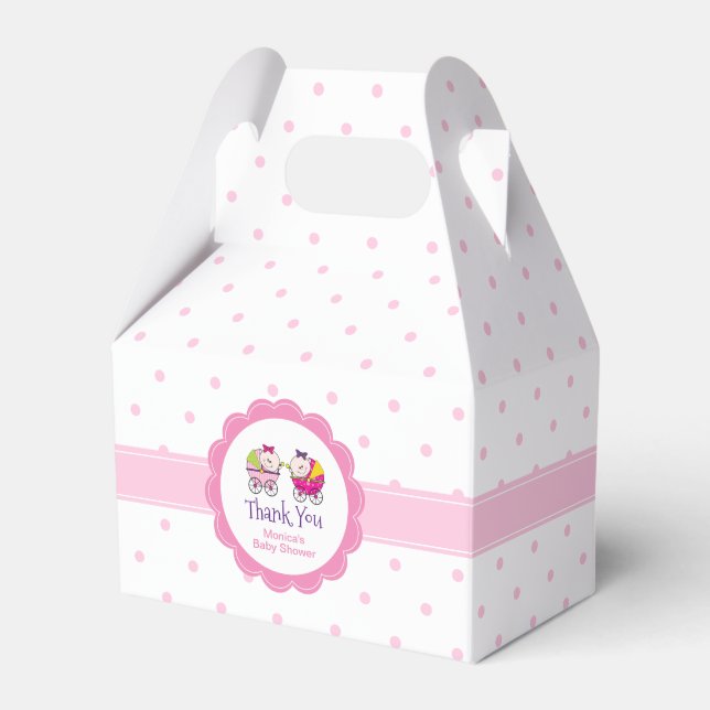 Tvillingflickor Rosa Prickar Baby Shower Förmånslå Presentaskar (Framsidan Sidan)