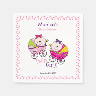 Tvillingflickor Rosa prickar Baby Shower servett