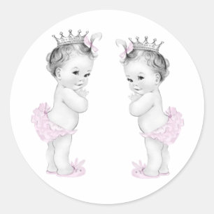 Tvillingflickor Rosa Prinsessa Baby Shower-dekaler Runt Klistermärke