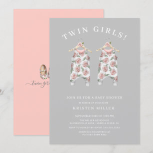 Tvillingflickor Rosor Overall Baby Shower Inbjudningar