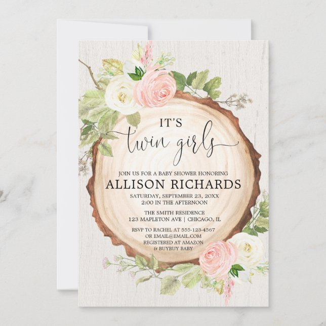 Tvillingflickor Rustiska twillingar för utomhusbru Inbjudningar (Framsida)