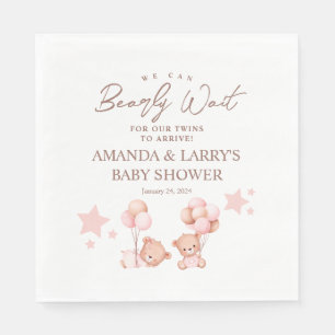 Tvillingflickor Teddybjörn Bebis Babyshower Välkom Pappersservett