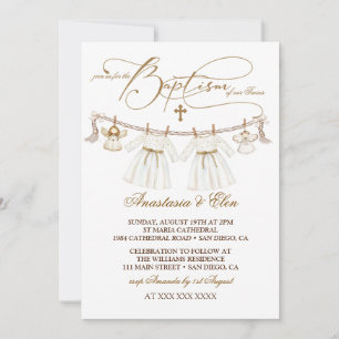 Tvillingflickor Vintage Boho Dop Inbjudningar