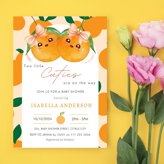 Tvillingflickors små kuvert på babyskusen inbjudningar (Twin Girls Little Cuties On The Way Baby Shower Invitation)