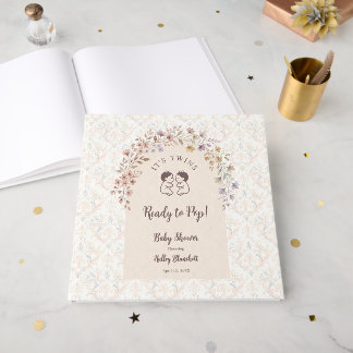 Tvillingflickors Whimsical Baby Shower Floral LPM2 Gästböcker