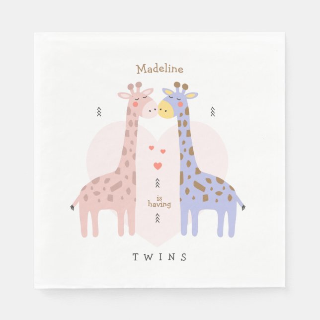 Tvillinggiraffer Baby Shower Servetter (Framsidan)