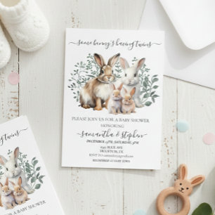 Tvillingharen Vattenfärg Par Baby shower Inbjudningar