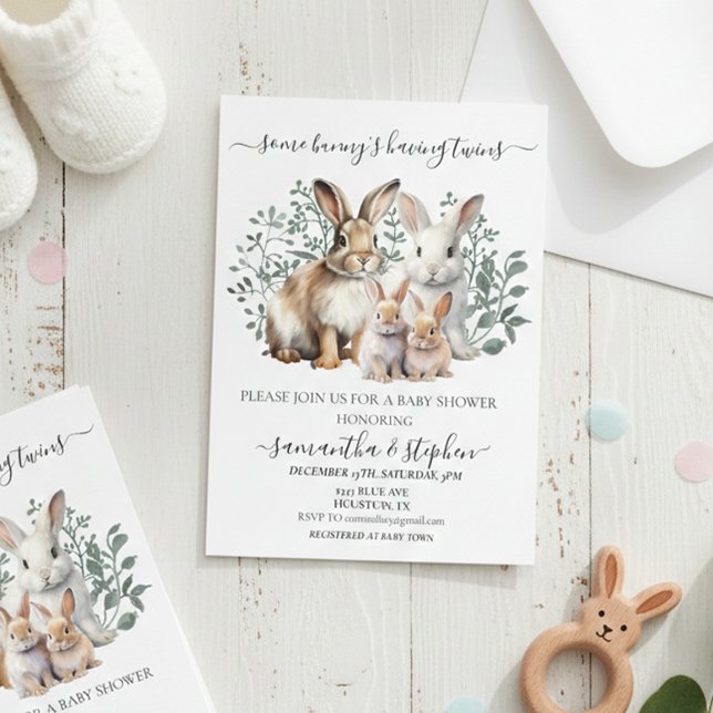 Tvillingharen Vattenfärg Par Baby shower Inbjudningar (Skapare uppladdad)
