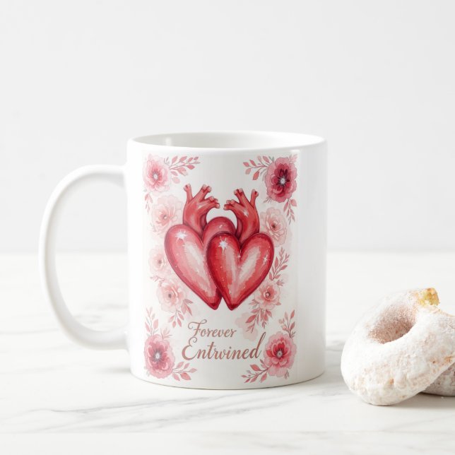 Tvillinghjärtan För Evigt Förtrollade Blommor Kaffemugg (Med munk)
