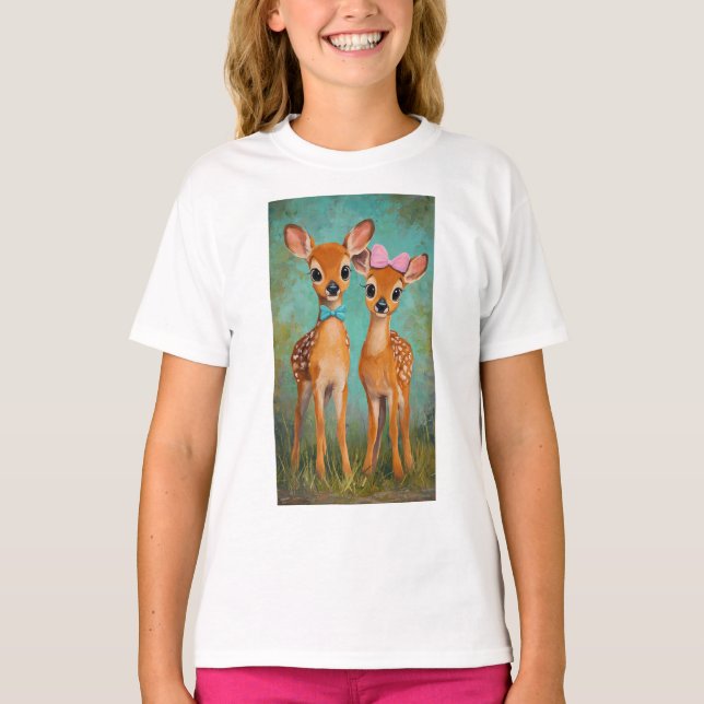 Tvillinghjort Tecknad Skogs T-Shirt (Framsida)