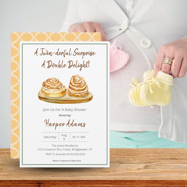 Tvillingkanelbulle Baby Shower Boho-färger Inbjudningar (A cute Twins Baby Shower invitation with Cinnamon Buns!! )