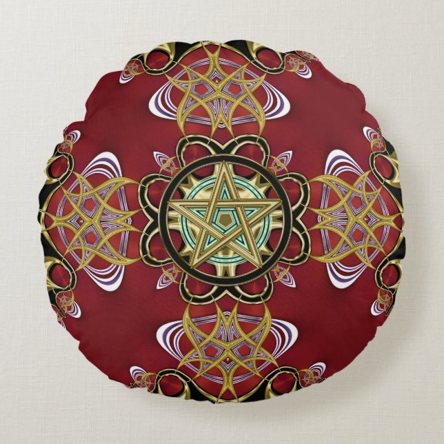 Tvillinglampa, symbol, ändlös Passion Red Guld Rund Kudde (Framsidan)