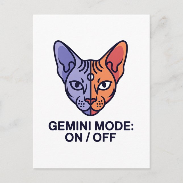 Tvillingmode Dubbel Katt Zodiak Grafisk Konst Vykort (Framsida)