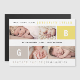 Tvillingmonogram för baby 4 bild födelseannonserin magnetisk inbjudningskort