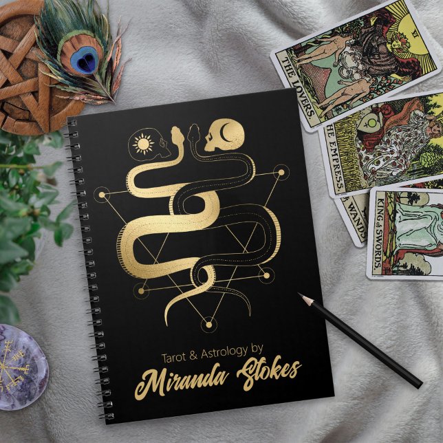 Tvillingormar och Döskallar Svarta och Guld-Trendi Anteckningsbok (Twin Snakes & Skulls Black & Gold Trendy Gothic Notebook)