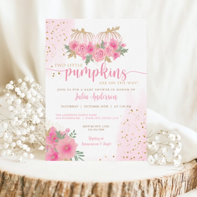 Tvillingpipa för  Rosa och Guld Pumpkin Baby Showe Inbjudningar (Skapare uppladdad)