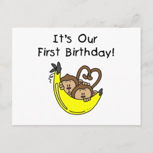 Tvillingpojkar 1:a födelsedag Tshirts och gåvor Vykort