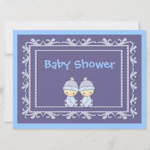 Tvillingpojkar Baby Shower Inbjudan Blå