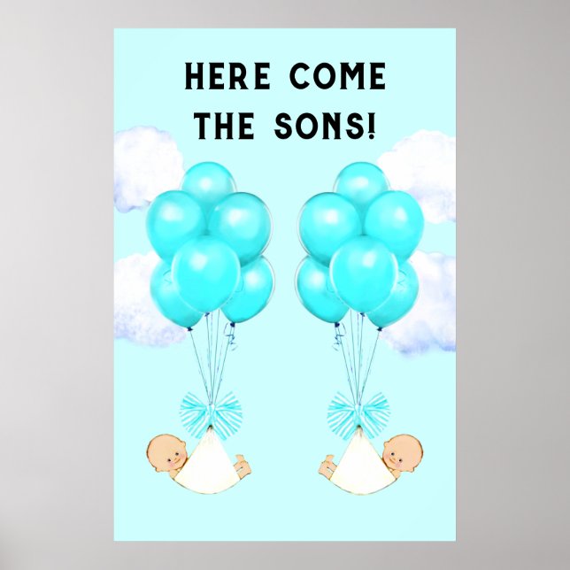 Tvillingpojkar Baby Shower Poster (Framsidan)