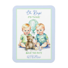 Tvillingpojkar Baby Shower Spara datum Magnet