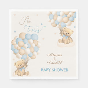 Tvillingpojkar Blå Björn Ballonger Baby Shower Pappersservett