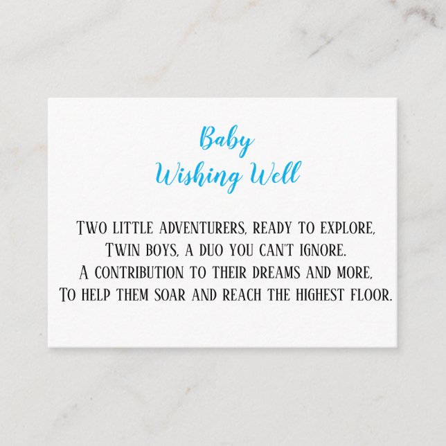 Tvillingpojkar Blå önskebrunn Baby Shower Tilläggskort (Framsida)