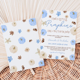 Tvillingpojkar Blå Pumpa Höst Baby Shower Inbjudningar