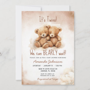 Tvillingpojkar Brun Björn Baby Shower Inbjudningar