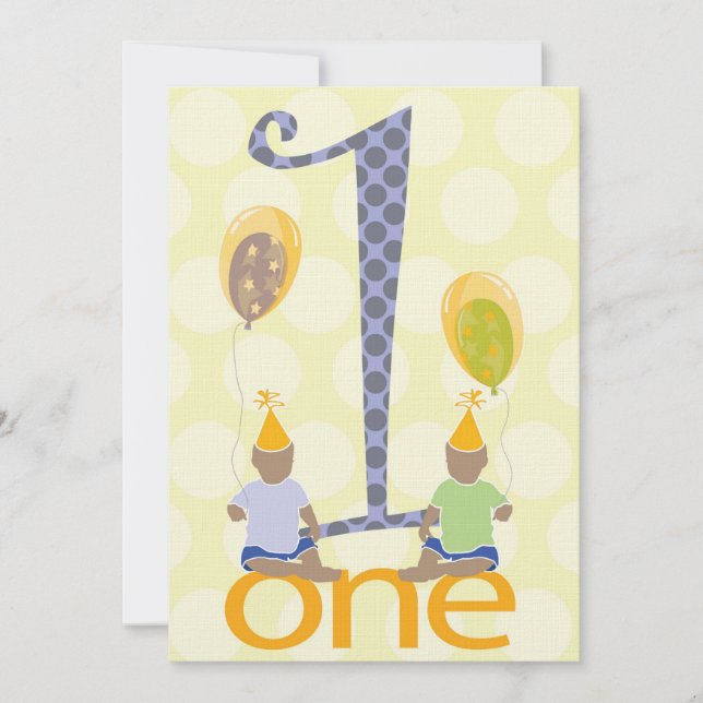 Tvillingpojkar första Födelsedagsfest inbjudan (Framsida)