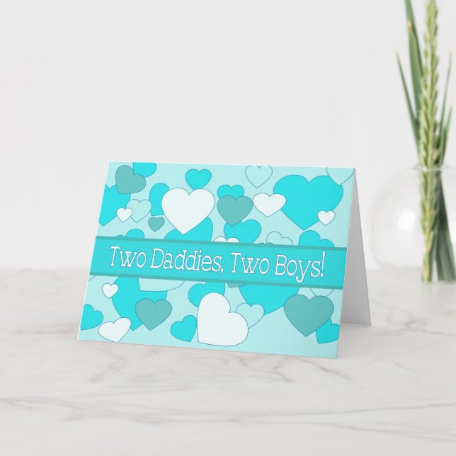 Tvillingpojkar, grattisar för homosexuella föräldr kort (Framsida)