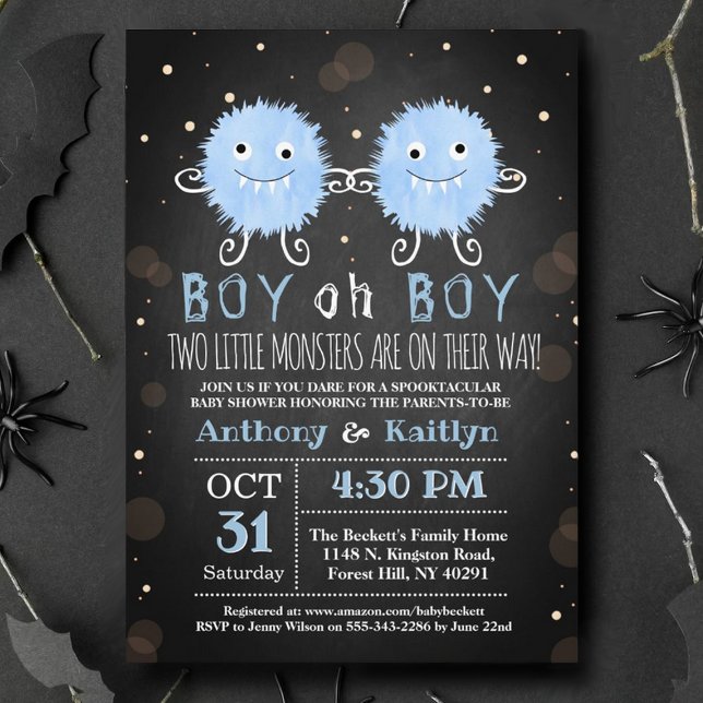 Tvillingpojkar "Little Monsters" Halloween Baby Sh Inbjudningar (Skapare uppladdad)