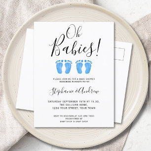 Tvillingpojkar Par Baby Shower Meddelande Vykort
