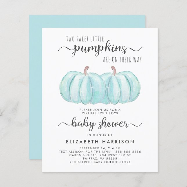 Tvillingpojkar Pumpa Virtuell Baby Shower-inbjudan (Fram/baksida)