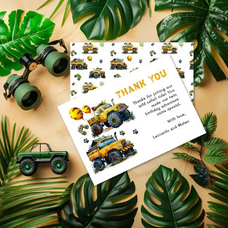 Tvillingpojkar Safari Jungle Monster Truck Födelse Tack Kort