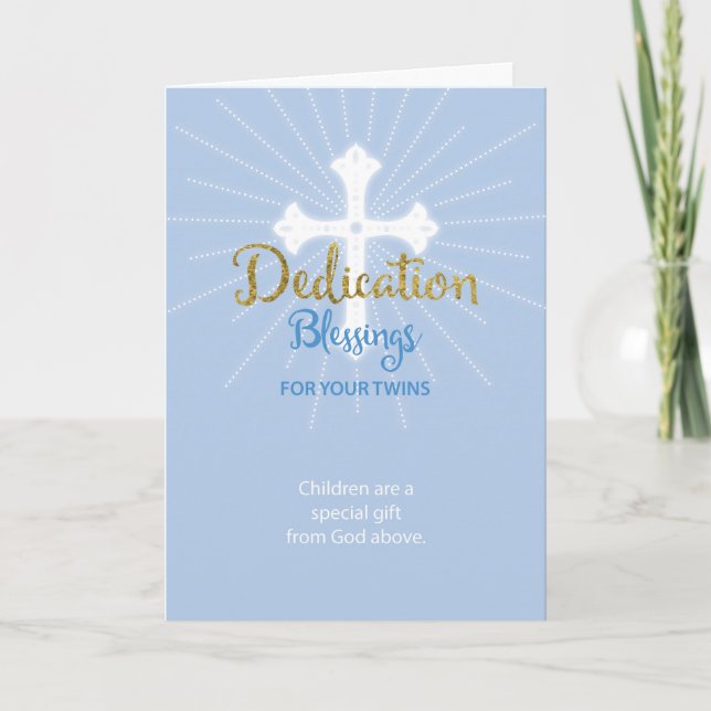 Tvillingpojkarna Dedication Blessing Blå och Guld Kort (Framsida)