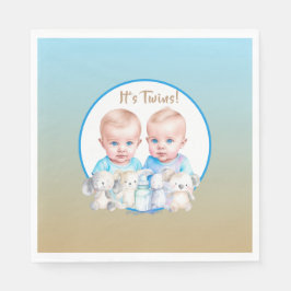 Tvillingpojke baby shower vattenfärg djur pappersservett