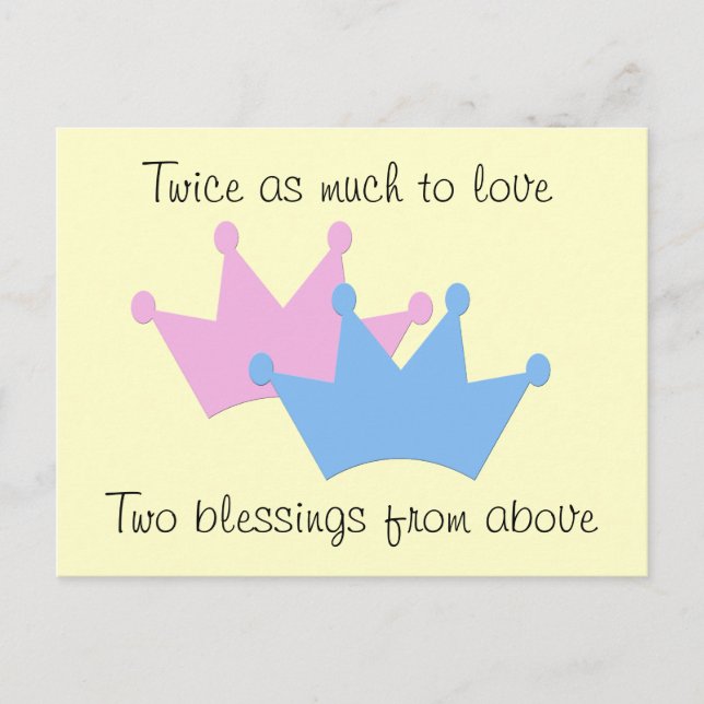 Tvillingpojke och -flicka! meddelande vykort (Framsida)