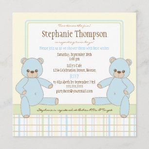 Tvillingpojke Teddybjörnars Baby Shower-inbjudan Inbjudningar