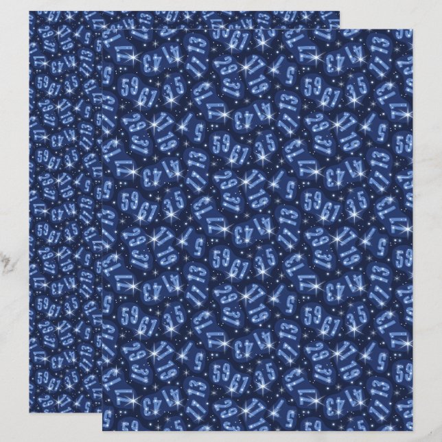 Tvillingprimtal Math Constellation Blått Scrapbook (Fram/baksida)