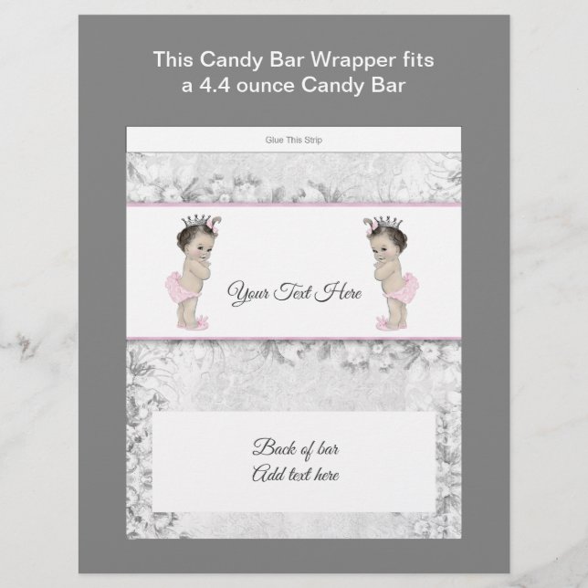 Tvillingprinsessa Baby Shower Godisbarnetiket (Framsida)