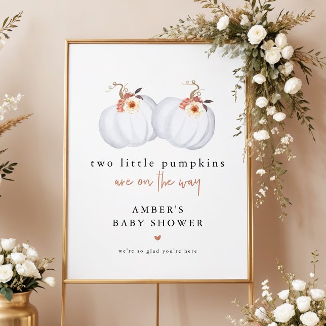 Tvillingpumpa Babyshower-välkomstskylt Poster (Two Little Pumpkins Twin Baby Shower Welcome Poster)