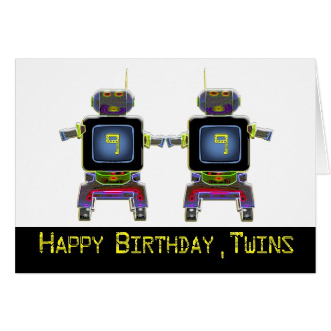Tvillingrobotar i färg hälsningskort (Framsidan Horizontal)